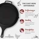 Cuisinel 15" Cast Iron Skillet + Glass Lid Cover + Pan Scraper + Heat-Resistant Silicone Handle Grip - Pre-seasoned Oven-Safe Kitchen Cookware - Indoor/Outdoor - Camping, Grilling, BBQ, Oven Safe