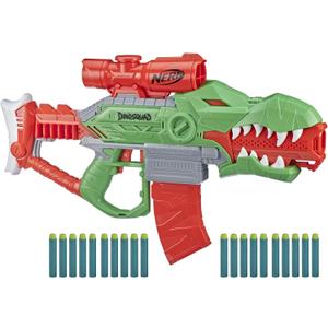 Nerf DinoSquad Rex-Rampage Motorized Dart Blaster, 10-Dart Clip, 20 Official Darts, 10-Dart Storage- T-Rex Dinosaur Design, Red, One Size