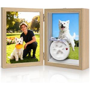 5x7 Pets Memorial Shadow Box Frame, Dogs Cats Photo Display with Paw Prints Keepsake, Memorial Sympathy Gifts for Loss of Dog Cat, Grey