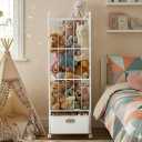 Stuffed Animal Storage, Metal Stuff Animals Zoo Holder with Fabric Drawer and Wheels Tall Vertical Plushies Toy Organizer Plush Storage Cage with Elastic Band for Nursery Playroom Corner