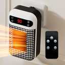 Mini Plug in Heater, Portable Wall Space Heater with Remote, Small Wall Outlet Heating with Adjustable Thermostat and 12H Timer, LED Display for Home Office Bathroom Indoor Use (White)