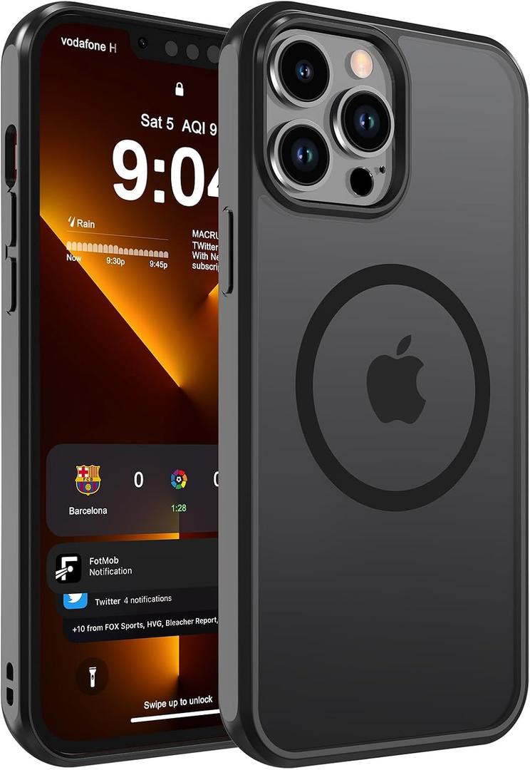 DEERLAMN Magnetic Matte Case for iPhone 13 Pro, [Compatible with MagSafe][Military Grade Drop Protection] Anti-Fingerprint Slim Translucent Shockproof Protective Phone Cover, Black