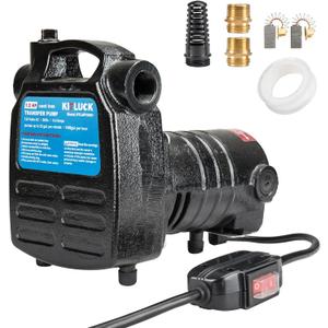 Water Transfer Pump, KITLUCK 120V 1/2 HP 1500GPH Cast Iron Portable Electric Utility Water Pump, Heavy Duty High Pressure Transfer Pump with ON/OFF Switch, Suction Strainer and Brass Connectors