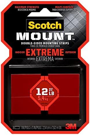 Scotch Extreme Mounting Strips, Double-Sided Heavy Duty Tape, 8 Strips, 1 in x 3 in, Use Instead of Nails or Screws, Works on Painted surfaces, Metals, Acrylic, Hard Plastics and More (414H-ST), 3 Pack