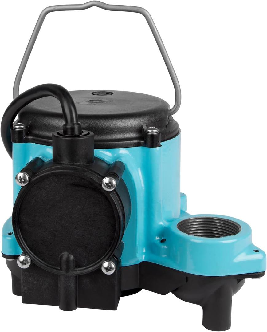 Little Giant 6-CIA-ML 115 Volt, 1/3 HP, 2760 GPH Cast Iron Replacement Compact Submersible Pump for Under Sink and Laundry Tray Systems with Integral Low Level Diaphragm Switch, Blue, 506160