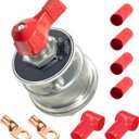 Ampper 12-24 V Master Battery Disconnect Switch Kit, Battery Power Cut Isolator Killer for Car, Vehicle, RV and Boat (300 A, On/Off Kit) (Red 300A)