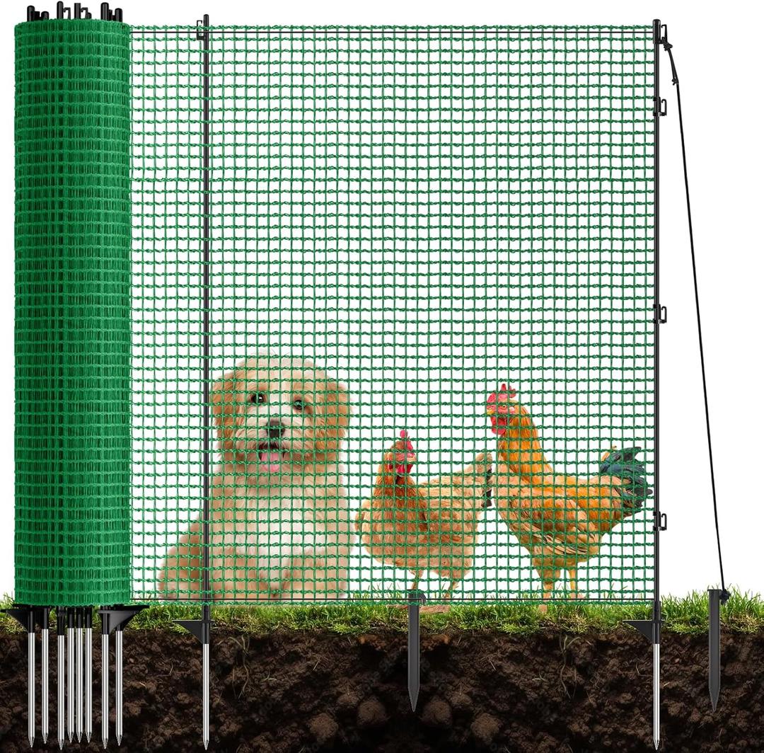 3x50 FT Temporary Fence for Backyard,Temporary Fence with with 9 Fiberglass Posts,Windbreak Rope,Ground Peg,Plastic Garden Fence,Safety Barrier Fence Roll for Backyard Outdoor Animal Protect