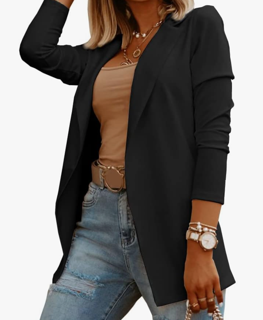 Womens Casual Long Sleeve Blazers Solid Color Knit Blazer Work Office Open Front Blazer Jacket Size M