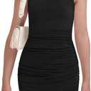 EXARUS Girls Bodycon Ruched Dresses Short Tight Plain Wrapped Fitted Sleeveless Tank Party Casual Mini Dress (Black)