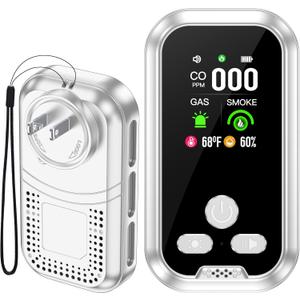 5in1 Plug in Carbon Monoxide Detector &Smoke & Combustible Natural Gas Detectors Combination Builti-in Backup Battery HD Screen [Smoke CO Gas Temp Humidity Sensor] for Home Travel (White)