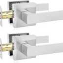 Passage Door Levers, 2 Pack Satin Nickel Heavy-Duty Door Handles, Square Non-Locking Door Knobs, Right and Left Handed for Closets, Hallways and Conference Rooms