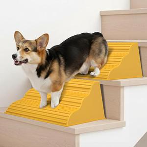 Moderate 3-Step Stair Ramp for Aged & Injured Pets, Lightweight Pet Ramp with Non-Slip Surface for Small Size Dogs Cats, Dog Wedge Ramp for Stairs/Staircases(120LBs Loading, 4PCS)