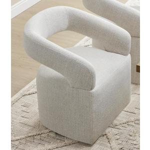 Upholstered Dining Chairs with Casters Easy Assembly Require Modern Barrel Armchair with Rollers for Diningroom Bedroom Livingroom Reading Room,Set of 1,Linen