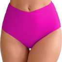 Halcurt Women's High Waisted Swim Bottoms (Available in Plus) Full Coverage Bikini Swimsuit Bottoms (Pink, XL)