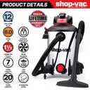 Shop-Vac 5761311 12-Gallon Wet/Dry Shop Vacuum, 6 Peak HP, 1.5 Inch Diameter x 7 Foot Hose, 20 Foot Cord, Ideal for Home, Garage, and Workshop Cleaning