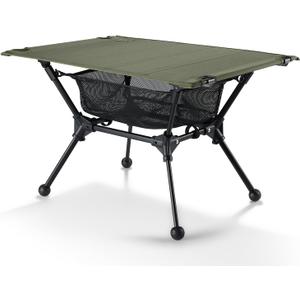 ONETIGRIS Dipper Camping Table, Lightweight Portable Folding Table with Mesh Storage Net, High/Low Options, Ideal for Camping, Hiking, Tailgating, Beach, Picnic, Travel, Backyard, Ranger Green