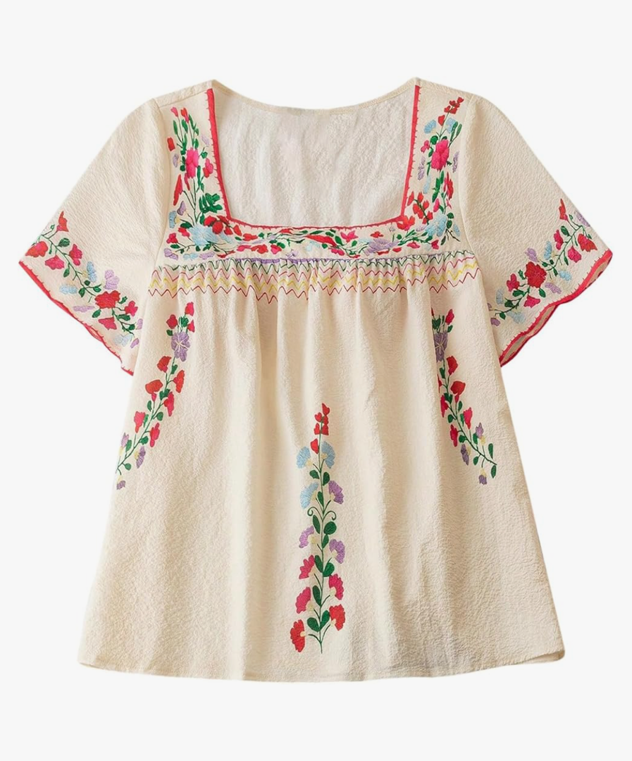 Women's Plus Size Floral Print Short Sleeve Blouse Square Neck Summer Boho Shirt Tops , Size XL Plus