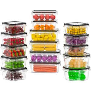 32 PCS Plastic Food Storage Containers with Lids Airtight, BPA-Free Leakproof Meal Prep Container Set for Kitchen Storage Reusable, Microwave Dishwasher Safe Stackable with Labels & Marker