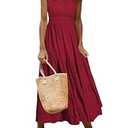 AlvaQ Women Summer Dresses Sleeveless Smocked Midi Dress High Waist Casual Tiered A Line Sundress with Pockets S
