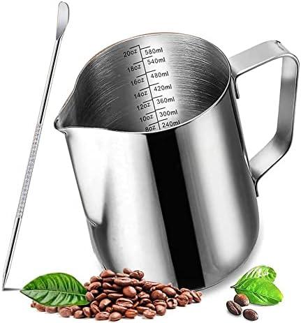 20 oz Milk Frothing Pitcher, 304 stainless steel 600ml milk can coffee frothing cup with art deco pen milk jug coffee cup used to make cappuccino latte