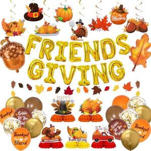 76Pcs Friendsgiving Party Decorations, Hanging Swirls Friendsgiving Balloon Banner Pinecone Maple Leaf Foil Balloons Thanksgiving Centerpiece Fall Leaf Garland for Mantel Fireplace Wall Party Supplies