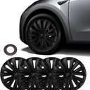 BASENOR Tesla Model Y Wheel Covers 19 Inch Hubcaps Replacement Hub Caps OEM Rim Protector (Proprietary Design) Black Wheel Caps Car Protection for Tesla Exterior Accessories