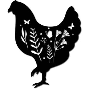 CREATCABIN Metal Chicken Wall Art Rooster Iron Wall Decor Wall Hanging Silhouette Sculpture Farmhouse Sign for Indoor Outdoor Home Living Room Kitchen Garden Office Decoration Gift Black 12 x 10 Inch