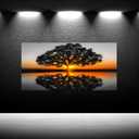 iKNOW FOTO Black and White Oak Tree Canvas Wall Art - 20x40'' Natural Landscape Sunset Reflections, Gallery Wrapped Tree Painting for Living Room Home Decor, Ready to Hang Wall Dcor