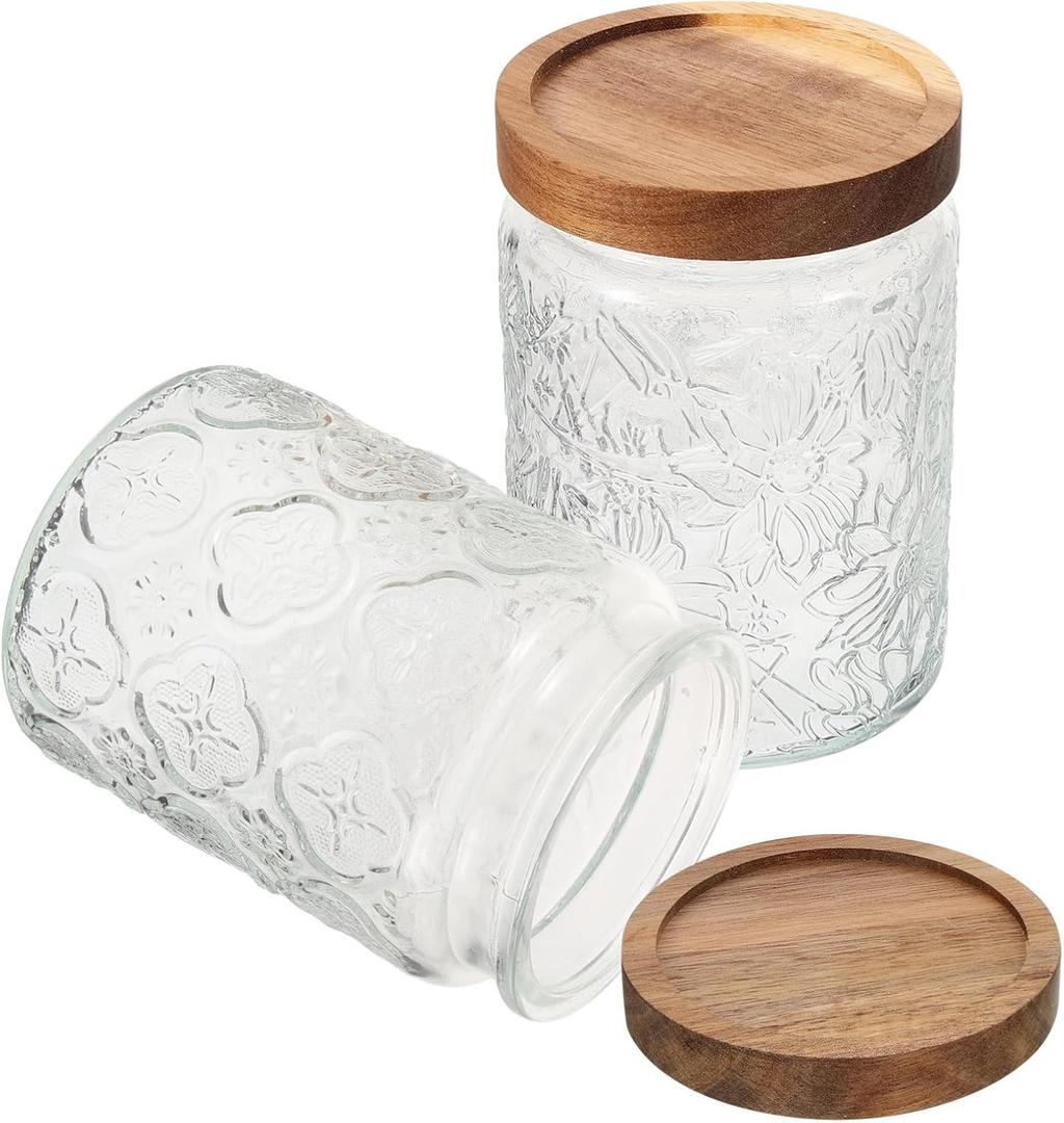 Retro Transparent Sealed Jars 2pcs Candy Container with Wooden Lid Jar Lid for Storage