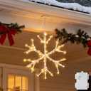 Hairui White Snowflake Lights Battery Operated with Timer 70 LED Fairy Lights 14IN for Window Christmas Decoration,Pack of 2