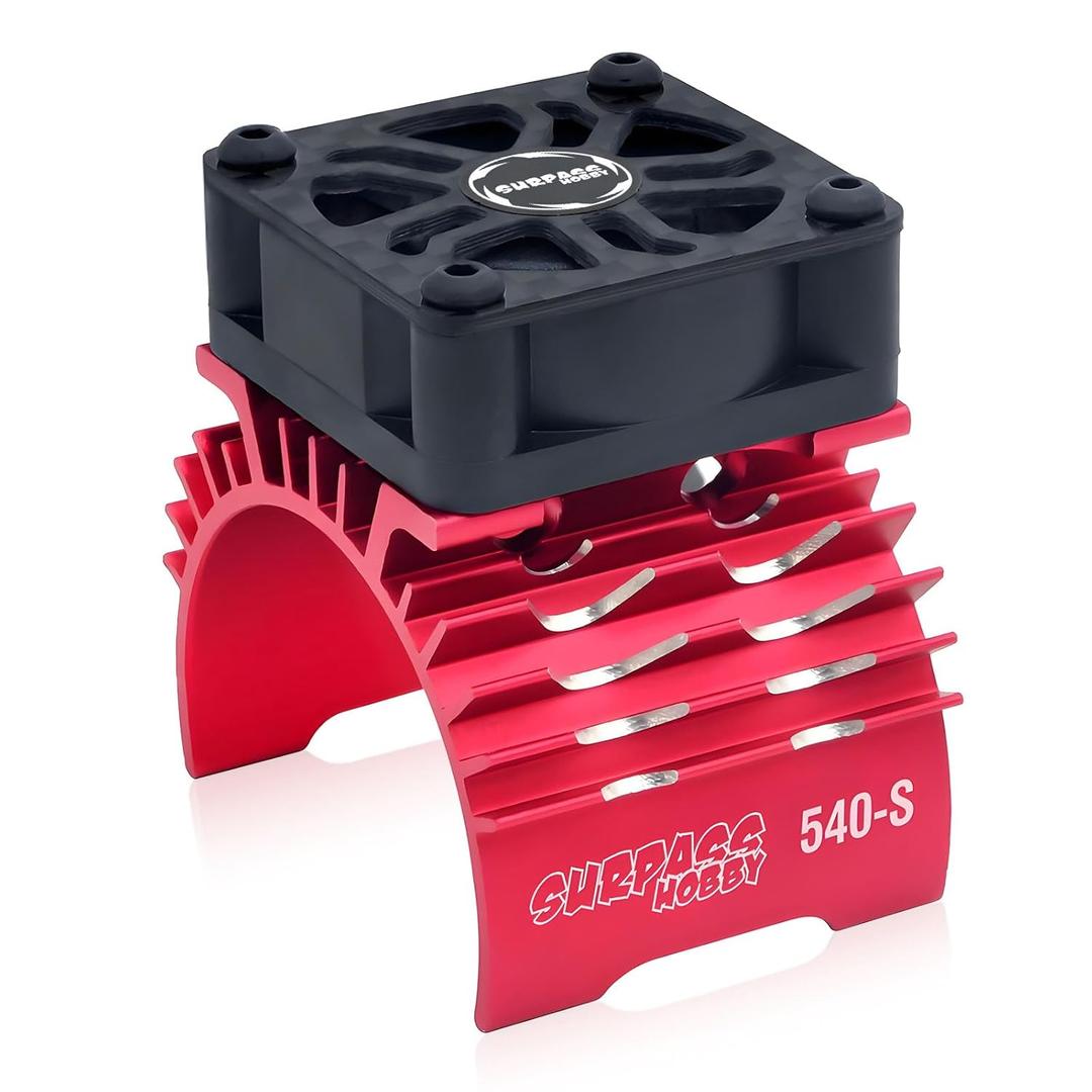 Surpass Hobby RC Motor Fan, 28000RPM Alluminum Motor Fan with Heatsink for RC Car 1/8 1/10 Scale 540 550 3650 3660 3670 Motor (Single Red)