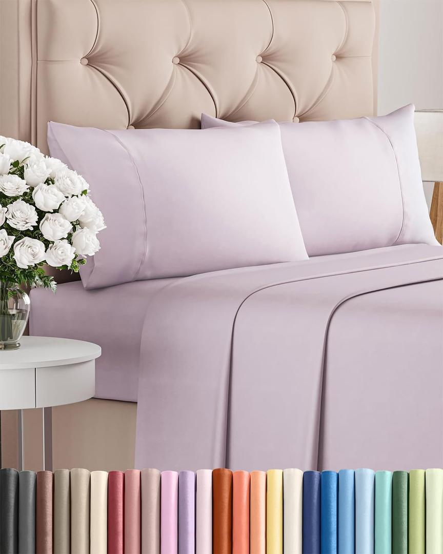 Twin XL 4 Piece Sheet Set - Comfy Breathable & Cooling - Soft Hotel Luxury Bedding Set with 8-16 Inch Deep Pockets - 1 Flat & 1 Fitted Sheet & 2 Pillowcases - Wrinkle Free & Easy Care - Light Lavender