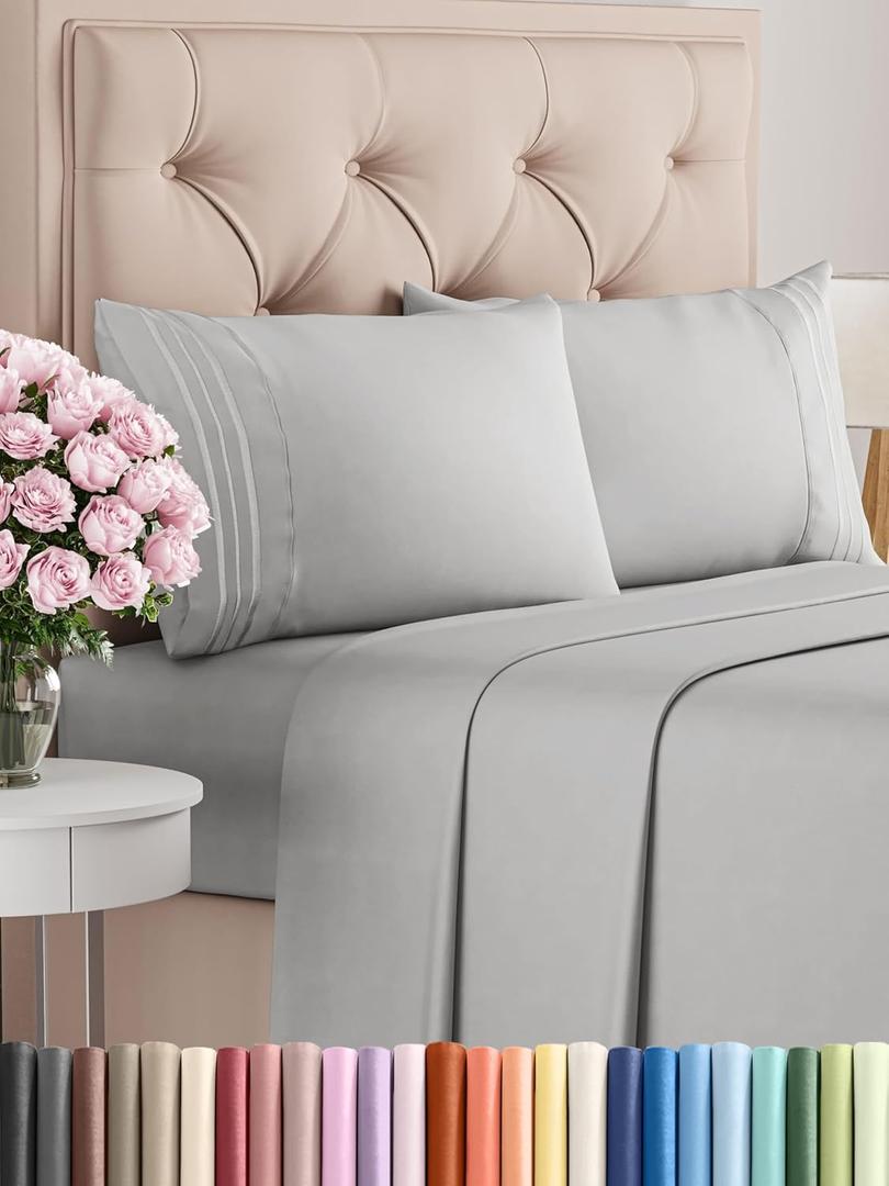 King Size 4 Piece Sheet Set - Comfy Breathable & Cooling Bed Sheets Set - Hotel Luxury Bedding for Women, Men, Kids & Teens - Deep Pockets, Easy-Fit, Super Soft & Wrinkle Free - Oeko-Tex - French Grey
