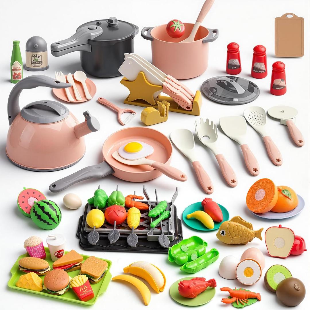 Zero Zoo Kids Kitchen Toy Accessories, Toddler Pretend BBQ Camping Cooking Playset, Play Pots, Pans, Utensils Cookware Toys, Play Food Set, Vegetables, Learning Gift for Girls Boys Incomplete