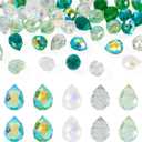 50Pcs Green Faceted Glass Teardrop Beads Electroplate Transparent Crystal Teardrop Charm Beads Top Drilled Drop Spacer Bead Water Drop Chandelier Charms for Earring Necklace Jewelry Making
