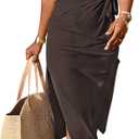 ANRABESS Women's 2026 Summer Maxi Tshirt Dress Short Sleeve Crewneck Tie Waist Casual Slim Fit Slit Spring Long Beach Dresses (Brown, L)