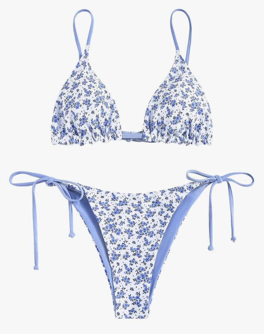 ZAFUL Women's Triangle Bikini Floral String Bikini Set Two Piece Swimsuit Bathing Suits Medium