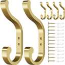 Gold Wall Hooks for Hanging Coats: Metal Mount - Large Heavy Duty (30 Lb) - Screw In - Mudroom for Clothes, Backpack, Purse, Bathroom Towel, 6 Pack