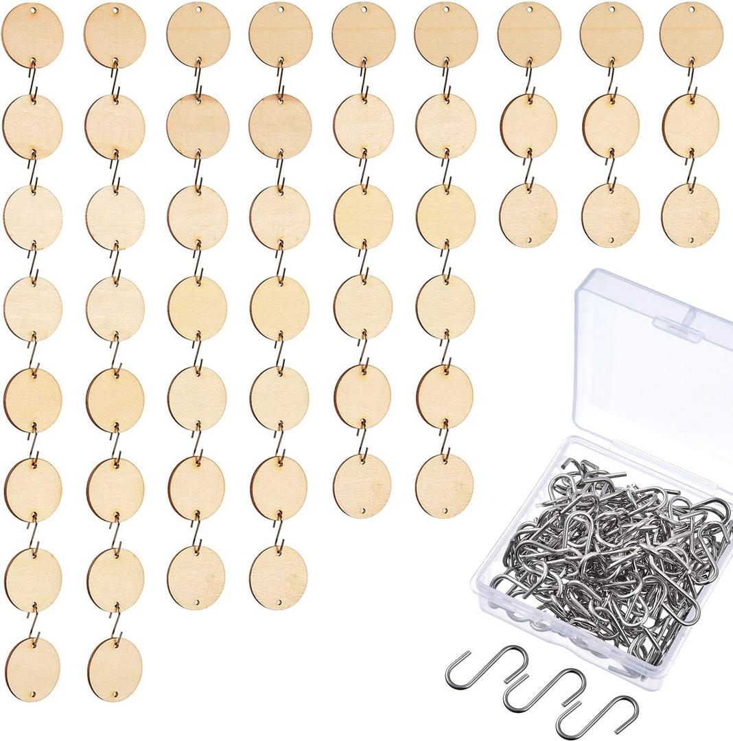 Hicarer 240 Pieces in Total Christmas Wooden Tags Ornaments Round Tags with Holes Wooden Discs and S Hook Connectors for Birthday Boards, Valentine, Chore Boards and Crafts
