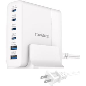 160W USB C Charging Station, GaN 6-Port Desktop USB C Charger Block, USB Hub Powered 100W Laptop Charger Compatible with MacBook Pro/Air, iPad Pro/Air, iPhone 15/14/13 Pro Max, Galaxy 24/23 (White)