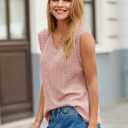 Cicy Bell Womens Ribbed Cap Sleeve Tank Tops V Neck Knit Summer Casual Shirts Lightweight Pullover Sweater Vest (Pink, S)