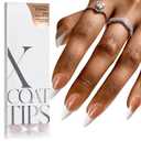 BTArtboxnails French Gel Nail Tips - French Tip Press on Nails Brown Long Stiletto XCOATTIPS, Fake Nails for Nail Art DIY