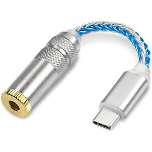 XMSJSIY USB Type C to 4.4mm Balanced DAC Audio Adapter USB C Male to 4.4mm Female HiFi Headphone Jack Amp PCM 32bit/384kHz with 5N Single Crystal Silver Aux Cable for Phone Latop and Type C Devices