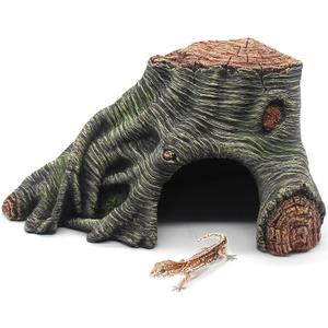 Reptile Hideouts Cave Habitat Decor, Hollow Tree Climing Ramp Basking Platform for Reptiles, Amphibians, Fish Tanks and Leopard Gecko, Snake, Lizard