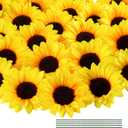 Coferset 40pcs Fake Sunflower Heads with Stems, 4" Sunflower Artificial Silk Flower Heads for Party Baby Shower Wedding Making Handicrafts Home Decor(Yellow)