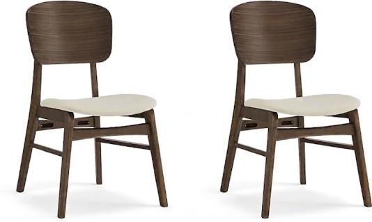 KISLOT Wooden Dining Chairs Set of 2, Upholstered Modern Dining Room Chairs, Mid Century Oak Kitchen Chairs with Ergonomic Wood Backrest for Farmhouse, Restaurant, Caf (Cream Fabric & Walnut Color)