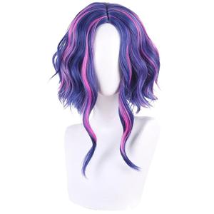 Maysuwell Anime Cosplay Wig for Purple Short Wavy Curly Hair Synthetic Fabric for Adult Women Halloween Chirstmas Role Cosplay