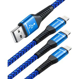6FT Lightning Cable 3Pack 6 Foot [Apple MFi Certified] iPhone Charger Cable Nylon Braided USB Fast iPhone Charging Cord Compatible with iPhone 14 13 12 11 XS Max XR X 8 Plus 7 6 SE iPad Pro - Blue