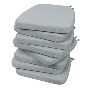 AAAAAcessories D-Shaped Chair Cushions, 2" Thick Dining Chair Pads with Ties and Removable, Machine-Washable Cover, 17" x 16", Set of 8, Gray