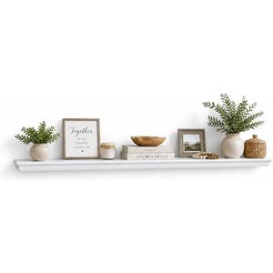 Solid Wood White Floating Shelves Wall Mounted, Molding Floating Wall Display Shelf, 60 inch, 60 inches x 5.25 inches x 2.95 inches